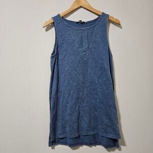 Very J Navy Acid Wash Net V Top Crochet Mesh Tank Medium NEW